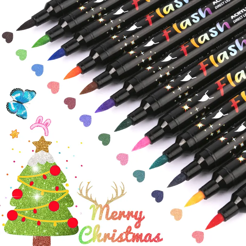 12/24-Colors Shimmer Single-Ended Highlighter Markers with Neon Fluorescent Tips. Ideal for Art Creation, Painting, Graffiti And Calligraphy. Featuring Vibrant Colors, They Are Perfect for Students, for art Enthusiasts And Party Decorations