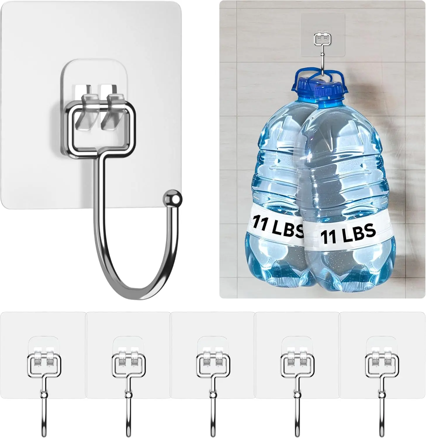 Adhesive Large Wall Hooks for Hanging Heavy Duty 22 lbs Hook for Walls No  (6 Large Hooks)