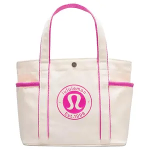 Lululemon Logo Snap Closure Cotton Canvas Tote Bag Mini Unisex Natural Pink
