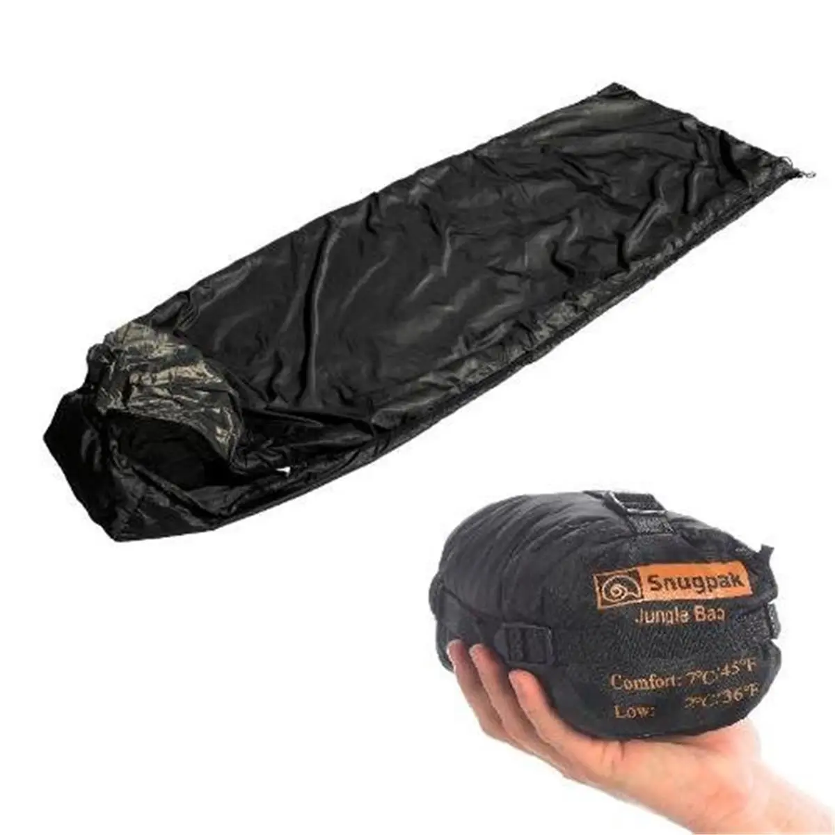 Snugpak TGSP-92261 Jungle Sleeping Bag - Right Hand Zip, Double Zipper, Lightweight, Insect-Proof, Bug Free Rectangular Sleeping Bag, Square Bottom, Black (Sports & Outdoor Hiking/Light Outdoor Camping Gear)