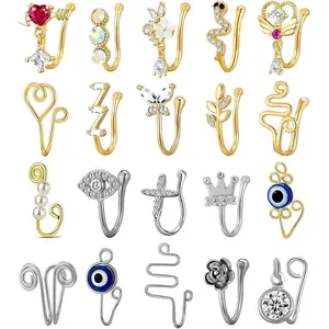 BY-259 25 Pcs Multi-Style Gold-Plated Copper Non-Piercing Nose Rings, African Nose Cuffs for Teens - Ideal Gift for Birthday/Valentine's Day/Christmas, Nose Ring