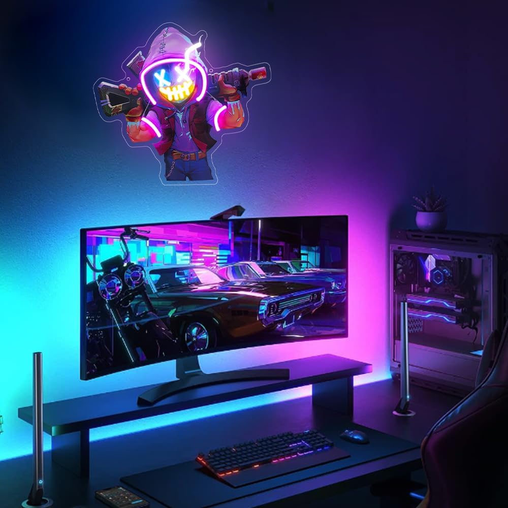 Neon Game Light Signs, LED Neon Wall Decorations for Anime and Gaming Fans, Electronic Game Neon Signs, Perfect for Kids' Rooms, Bars, Clubs, Homes, Pubs, Men's Spaces, Parties, Video-Themed Home Decor Gifts, Powered By USB(14.3*13.3inch)