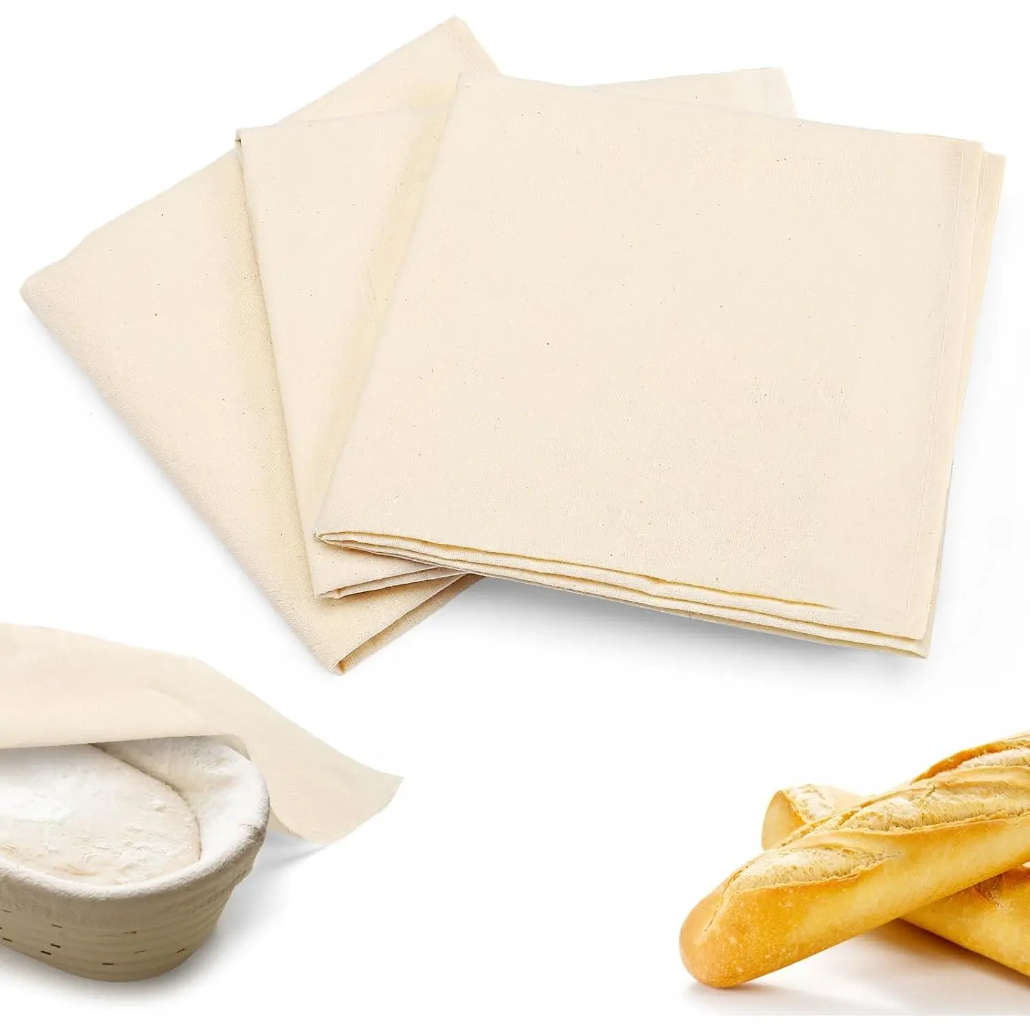 3 count All-cotton  Towels for Baking Sourdough - 28" Unbleached Bread Basket Flour Sack Towels, Proofing Cover Cloth for Dough Raising Baguettes Loaves Ciabatta, Bread Making Accessories Bakers