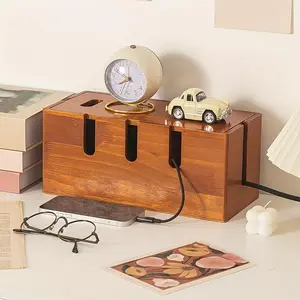 A Multifunctional Cable Management Box for Storing And Organizing Power Strips - Concealing Messy Wires And Cables, a Desktop Storage Box for Miscellaneous Items, And a Wooden Socket Storage Box