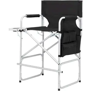 Outvita 26" Tall Directors Chair Height Seat Folding with Side Table Storage Bag, Support for 300Lbs Portable Makeup Artist Chair with Bar Height Black