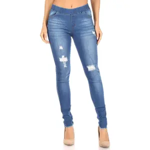 Women's Stretch Pull-On Jeans Skinny Ripped Distressed Denim Jeggings Regular-Plus Size Womenswear Bottom