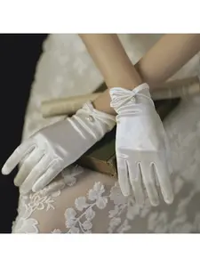 Simple summer sun protection gloves; sheer short satin wedding dress; pearl bridal gloves for the bride Accessories