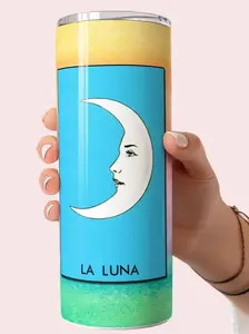 Mexican Loteria LA LUNA The Moon Stainless Steel Straw Tumbler, Skinny Portable Silicone Straw Indoor Drinkware Cup