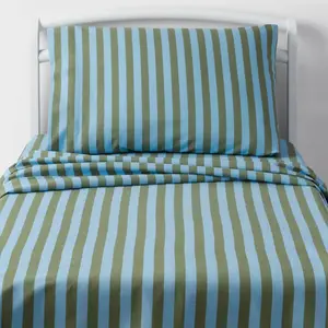Full Striped Kids' Cotton Sheet Set Blue/Green - Pillowfort