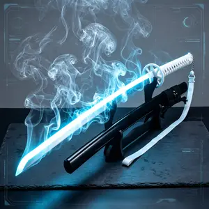 Viral Anime LED Mist Spray Katana Cosplay Prop Set, Demon Slayer/Bleach/Roronoa Zoro Replica, USB-Rechargeable Glowing Samurai Sword with Fine Mist Jet & Aura, Ultra-Detailed Wooden Sword with Sheath, Ideal for Cosplay Shows, Photo Shoots