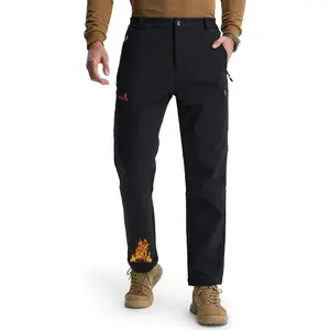 Men's Fleece Lined Hiking Pants Snow Ski Water Resistant Thermal Zipper Pockets Insulated Softshell Cold Weather