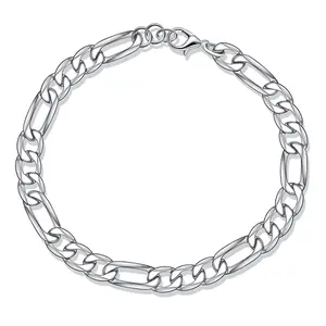 925 Sterling Silver Italian Solid Diamond-Cut Figaro Link Chain Bracelet for Men Women Versatile Simple Stylish Daily Wear