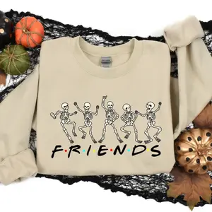 Dancing Skeleton Sweatshirt, Retro Halloween Sweatshirt,Halloween Skeleton Friends