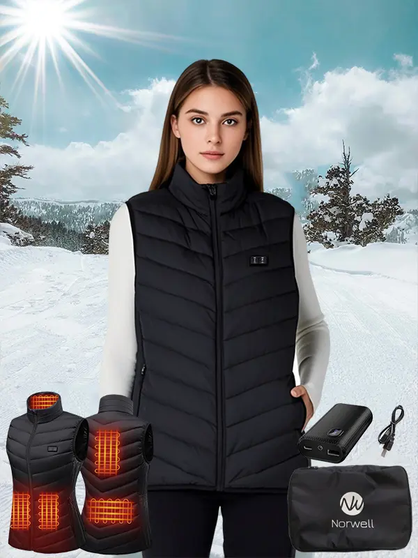 【Includes Power Bank】Norwell Womens Heated Vest with 7.4V/3A 5000mAh Battery Pack, 3 heating levels 5heating Zones, Classic Heated Vest for Women with Dual Control, Washable Hunting Outdoor Coats