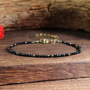 Delicate Natural Black Spinel Tiny 2mm Beaded Bracelet Healing Crystal Dainty Bracelet Yoga Minimalist Bracelet Gift for Women Men
