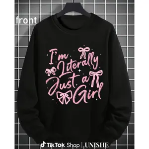 I'm Literally Just A Girl Funny Saying Y2K Sweatshirt 100% Pink Ribbon Long Sleeve