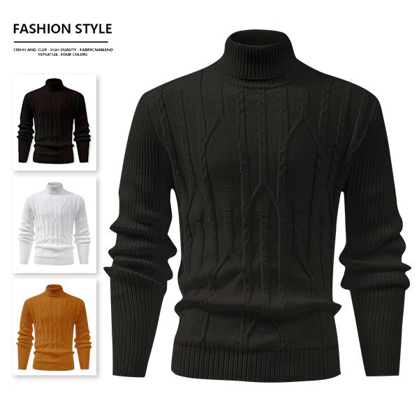 Men's Turtleneck Warm Sweater, Vintage Cable Knit Style, Thickened Winter & Autumn Knitwear with Locking Temperature Technology, Stylish Texture, Suitable for Office Workers and Everyday Street Style, Versatile Innerwear