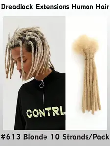 Dreadlocks Extensions Human Hair Blonde #613 10 Strands Handmade 0.6 CM Loc Crochet Braiding Decoration for Men/Women Hip-hop Locs Reggae Braiding Hair