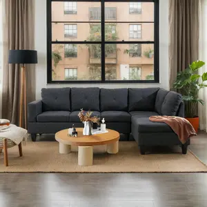 L Shaped Sectional Sofa with Chaise, Boneless Style Linen Fabric Couch for Living Room, Modular Furniture for Apartment & Small Space