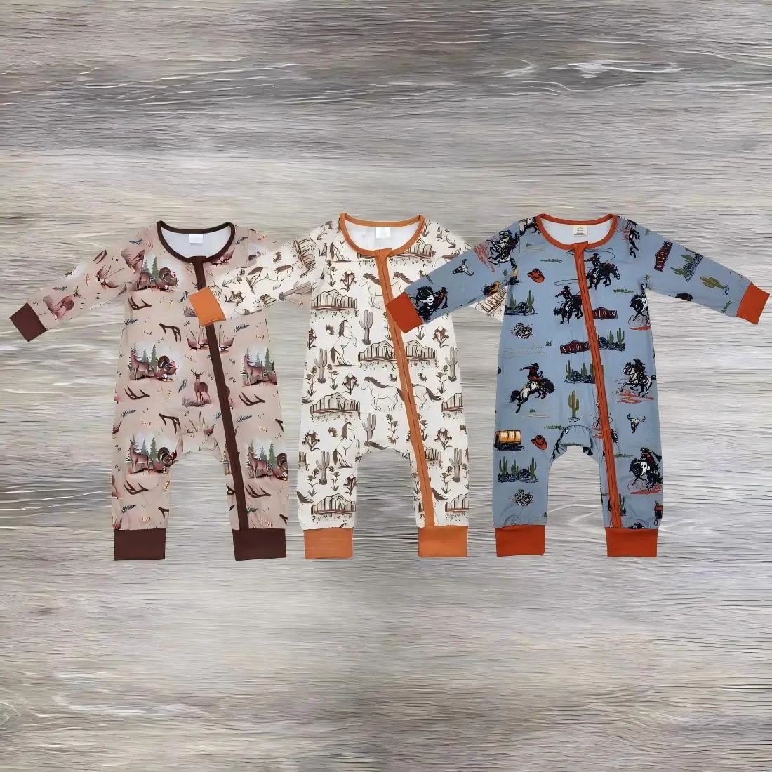 Sibling Clothes Western Rodeo Zipper Long Sleeve Boys Romper