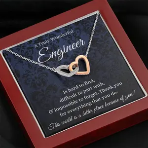 Interlocking Hearts Necklace Gift for Engineers - Forever Love CZ Crystal Heart Pendant - Meaningful Jewelry for Civil, Mechanical & Software Engineers - Special Occasion Gift with Message Card & Mahogany Box