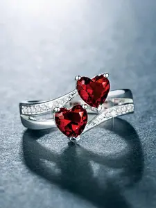 Romantic Heart Shaped Rhinestones Decorated Ring, Women's Engagement Rings Jewelry for Galentinesparty Gift, Rings for Women Girl Date Daily Use, Heart Design Ring, Beautiful Rings
