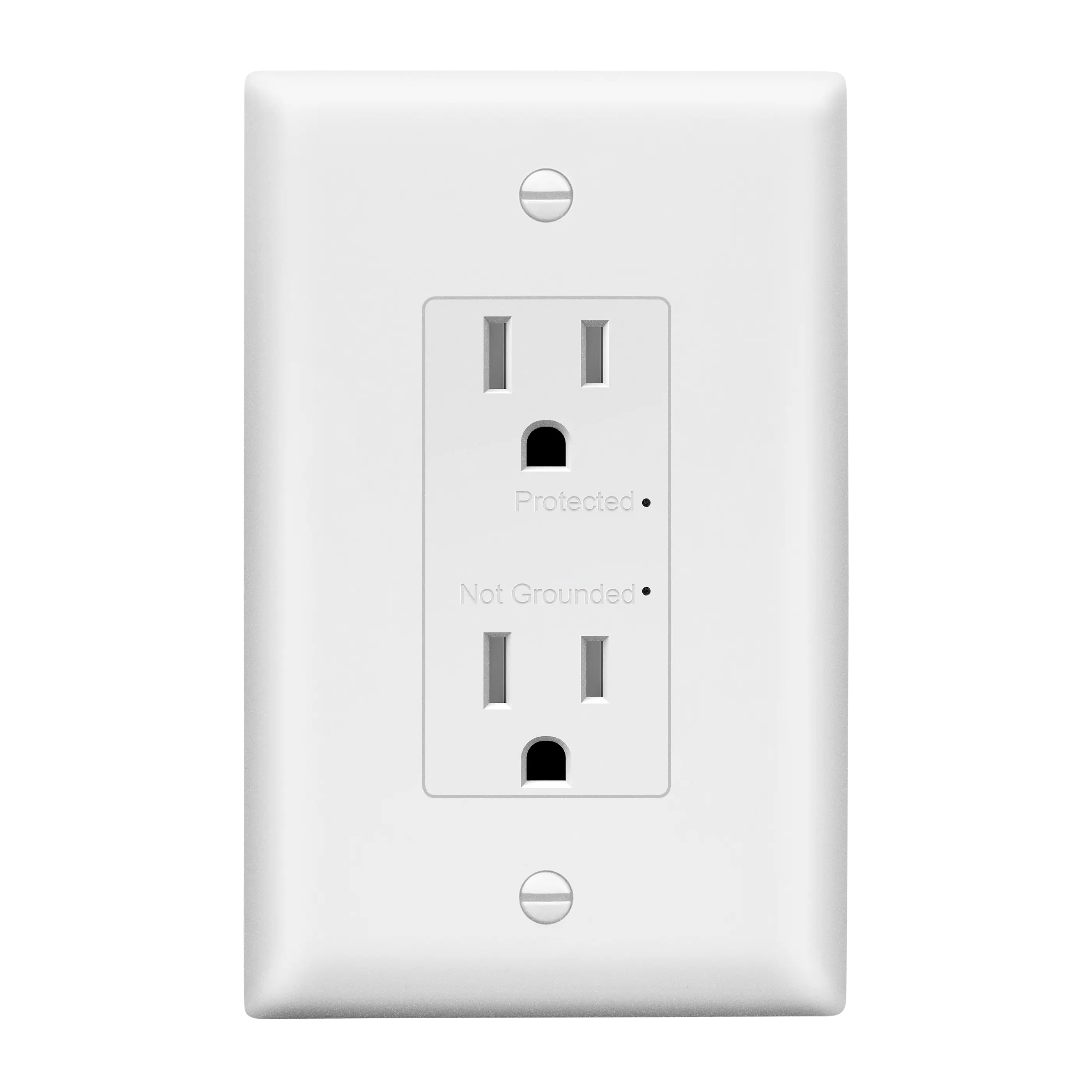 LIDER 15A Surge Protected Duplex Decorator Receptacle, Child Safe Tamper-Resistant Wall Outlet, Protect Up to 1500J, LED Grounding Indicator, Self-Grounding, Wall Plate Included