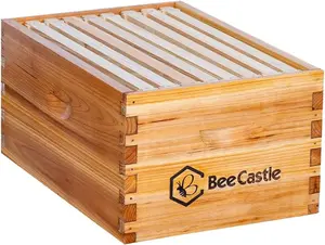 BeeCastle 8 Frame Beeswax Coated Dipped Langstroth Beehive Deep Box with Wooden Frame & Beeswax Plastic Foundation for Beginners Pro Beekeepers Home Insulation Cedarwood Waterproof Beekeeping