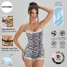 Katch Me COZY Women's Abstract Tiger Print Thin Strap Lace Trim Soft Playsuit, Minimalist Stretch Sweat-Wicking Sleeveless Shapewear, Breathable Sport & Outdoor Clothing