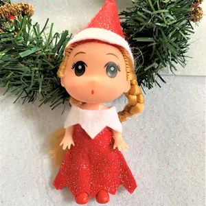 Red Toddler Elf Figurine with Light Braids, Christmas Elf, Holiday Elves