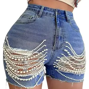 Teaser Pearl Ripped Denim Shorts Bottom