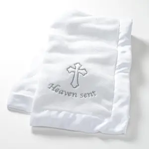 Lambs & Ivy Heaven Sent Baptism/Christening Soft White Fleece Baby Blanket