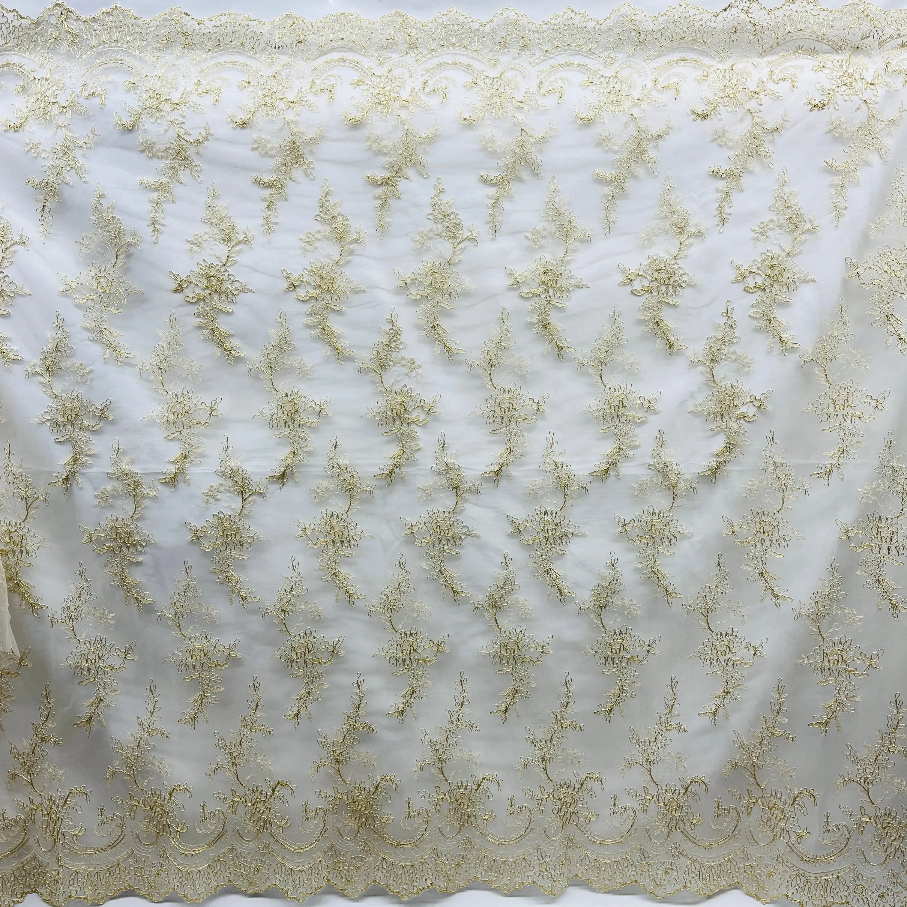 Corded Bridal Lace Fabric, Embroidered on 100% Polyester Net Mesh - Bridal Gown & Dress Materials, Lace USA-96979W, Lace For Dresses