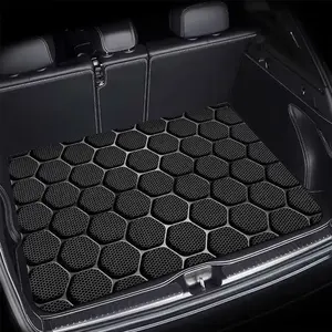 1 PC black hexagonal car trunk pad - Durable polyester floor liner, safe and practical, suitable for daily travel, lifting and storage of safety items, car trunk pad, vehicle interior accessory anti-slip Absorbent Pattern Skull Mats Design Non-Slip All