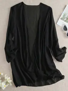 Sheer Chiffon Open Front Kimono - Summer Beach Cover-Up