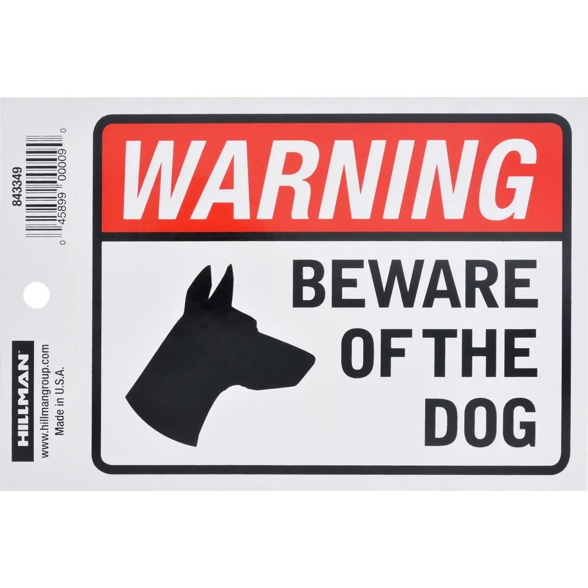 Hillman Group 843349 Adhesive Vinyl Beware of Dog Sign - 4 x 6 in., Bright Text, Easy to Read Text, Fluorescent Ink, Durable and Weather-Resistant - 6 Piece
