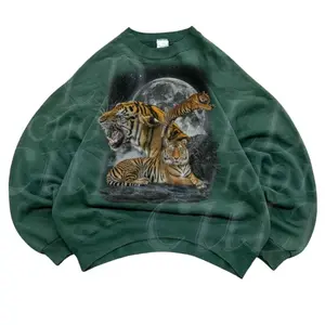 Three Tiger Vintage 90s Style Sweatshirt, Retro Tiger Sweater, Cute Cat Sweater, Nature Hoodie Gifts, Cozy Warm Unisex Sweatshirt, Lion Moon Gift Top Menswear Womenswear Streetwear Cotton Comfort