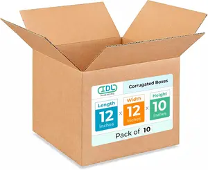 Medium Moving & Shipping Boxes 12x12x10 inches (10-Pack) - Extra Strength 200 lb vs Regular - Corrugated Boxes for Packaging - Corrugated Packaging Box - Medium Cardboard Box by IDL Packaging