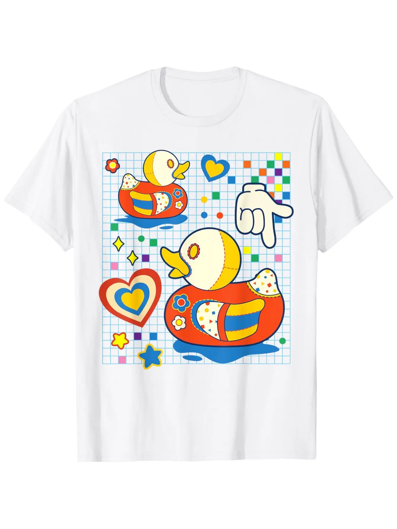 Aesthetic Duck Fabric Patches Decora Kei T-Shirt, Fashionable cotton top short sleeve, street style short T-shirt, comfortable suitable for Men's T-shirt, crew collar T-shirt, super soft, breathable, moisture absorbent, Men's gift