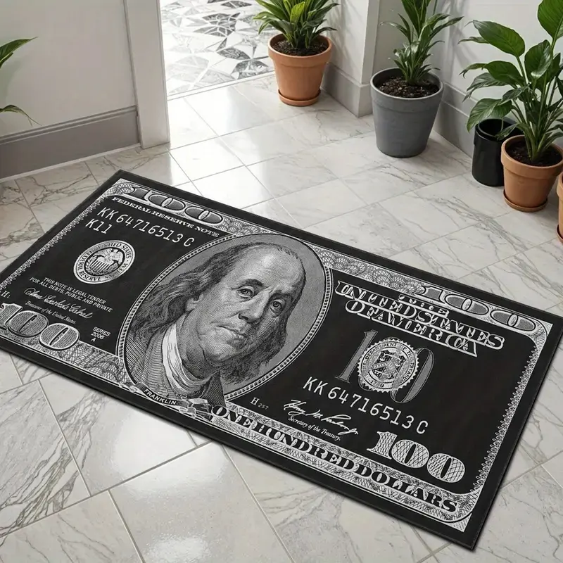 1pc Dollar Bill Pattern, Long Bedside Carpet, Soft Indoor Mat, Creative Home Decor, Decorative Area Rug, Home Decor Rugs for Living Room & Bedroom, Modern Area Rug