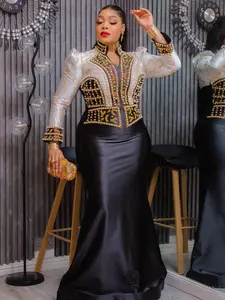 Elegant Black Embellished Long Sleeve Mermaid Dress for Cocktail  Dinner Wedding Guest Gown Mother of The Bride Birthday Photoshoot Birthday Anniversary Graduation Engagement Ceremony Gala Turkey Party Dresses Plus Size 12-20