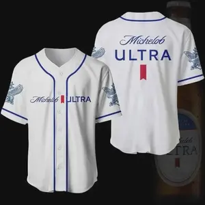 Michelob Ultra American Eagle Baseball Jersey White Blue Unisex Loose Fit Summer Casual Streetwear Sport Gym Outfit Men Women Beer Lover Halloween Party