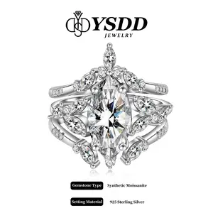 【#344 Bridal Ring】3CT vvs Synthetic Moissanite Marquise Bridal Set Rings in 925 Sterling Silver Gift for her