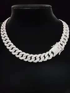 Rhinestone Decor Cuban Chain Necklace for Men & Women, Fashion Hip Hop Iced Out Jewelry for Party, Daily Clothing Decor for Birthday Gift, Cuban Link Chain
