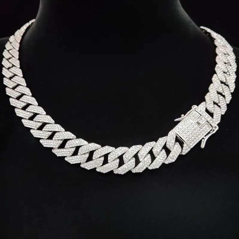 Rhinestone Decor Cuban Chain Necklace for Men & Women, Fashion Hip Hop Iced Out Jewelry for Party, Daily Clothing Decor for Birthday Gift, Cuban Link Chain