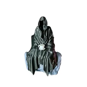 Spill the Tea Bookmark Holder Bookshelf Decor - Seated Hooded Ghost Figurine and Tea Cup - Suriel