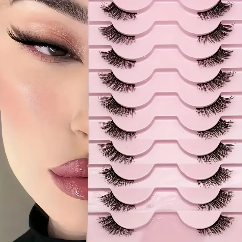 10 Pairs Natural Fluffy False Eyelashes - 0.07mm D-Curl Half Lashes (13-15mm & 16-18mm) - Clumped Volume, Wispy & Lightweight for Dramatic Cat Eye - Beginner-Friendly, Reusable Semi-Lashes - Perfect for Everyday & Special Events