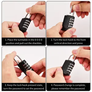 4 - piece set of black combination padlocks with 4 - digit passwords - durable, weatherproof and frost - resistant. Perfect for school lockers, gym lockers, and storage lockers,
