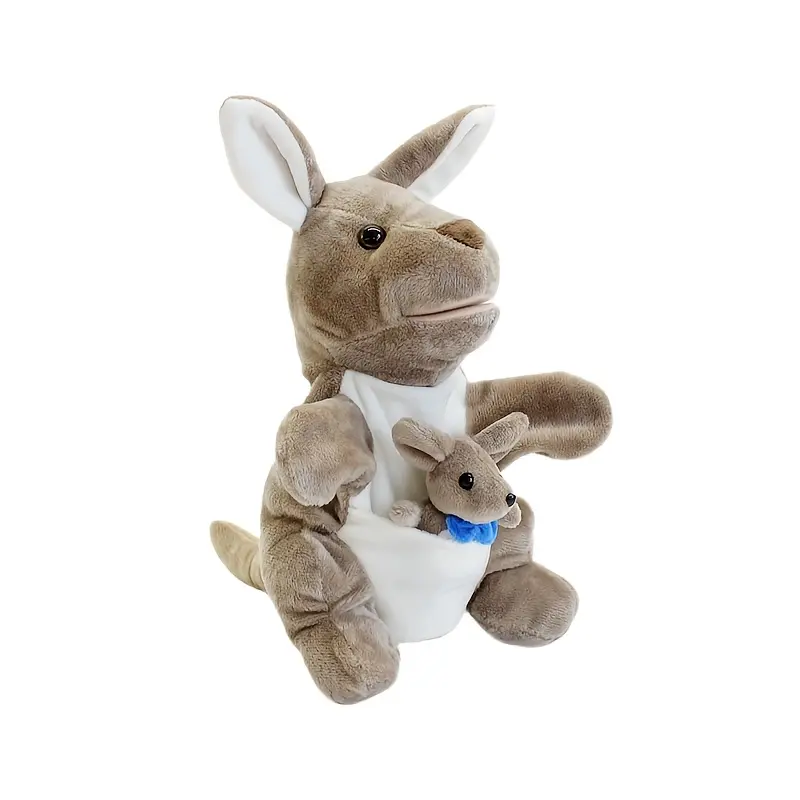 Kangaroo Mom and Red Bow Tie Baby Kangaroo Hand Puppet, cute plush kangaroo toy, suitable for games and entertainment, interactive play, and can also be used for theatrical performances