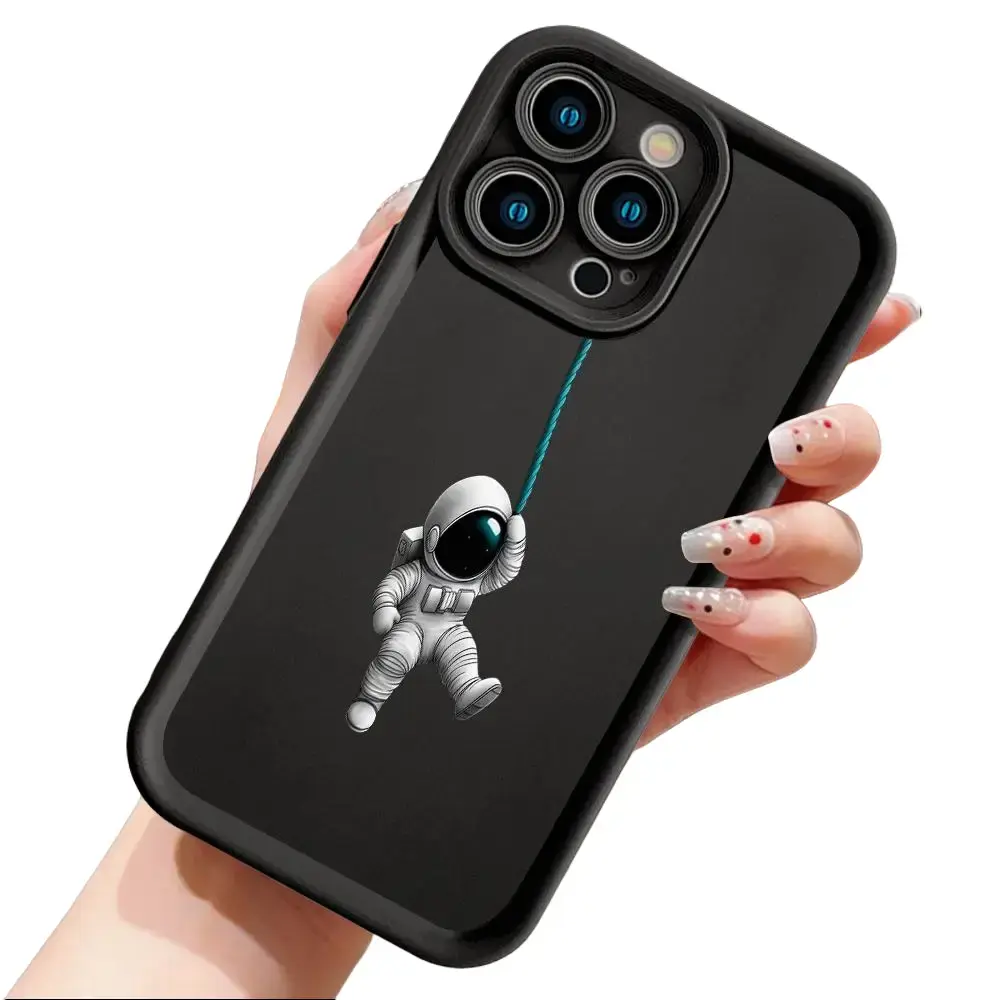 Trendy Cool Astronaut On Rope Pattern Phone Case for iPhone 17 16 15 14 Pro Max 13 12 11 XR XS Plus Air Slim Protective Anti Drop TPU Cover Space Geek Gift Minimalist Phone Accessory Durable Cellphone Smartphone Protector Casing, Accessories, Silicone